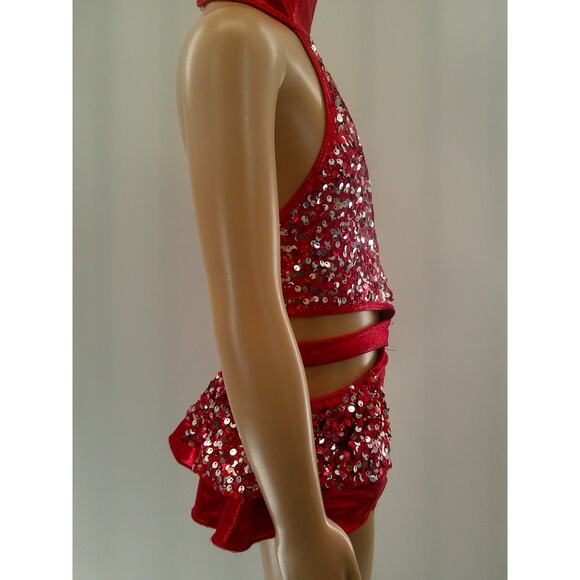 Dance Costume Medium Child Red Reverence Jazz Tap Clogging Ruffles Sequin Latin - Picture 4 of 7